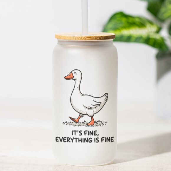 It’s Fine Everything Is Fine Tumbler, Silly Goose Iced Coffee Cup, Funny Anxiety - Picture 1 of 7
